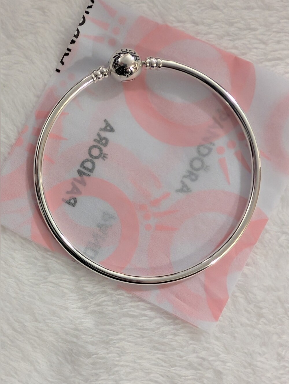 Pandora ALE 925 Sterling Silver Round Clasp Bangle Bracelet, Brand New